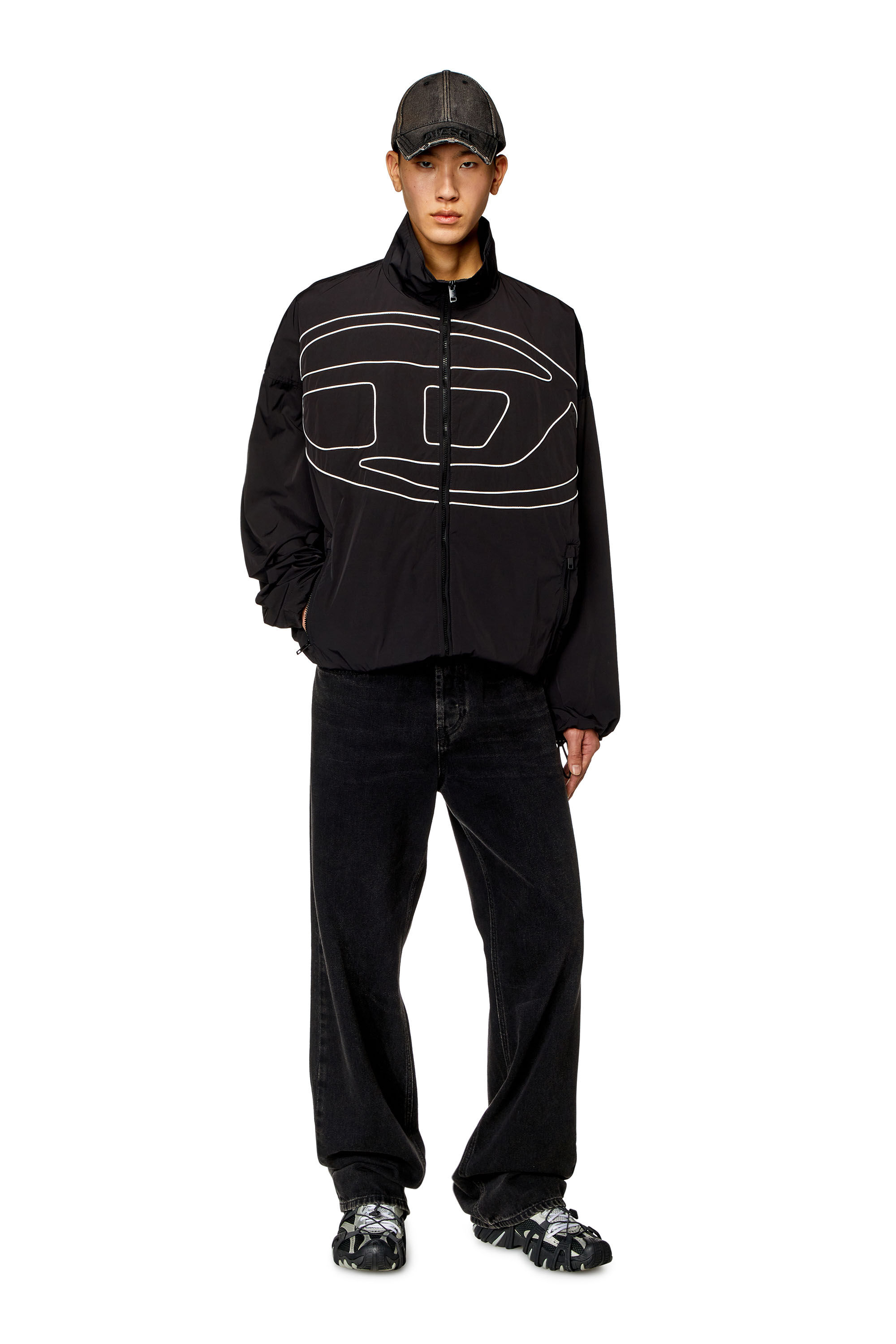 Diesel - J-VATEL, Man's Taslan jacket with piped Oval D in Black - 1