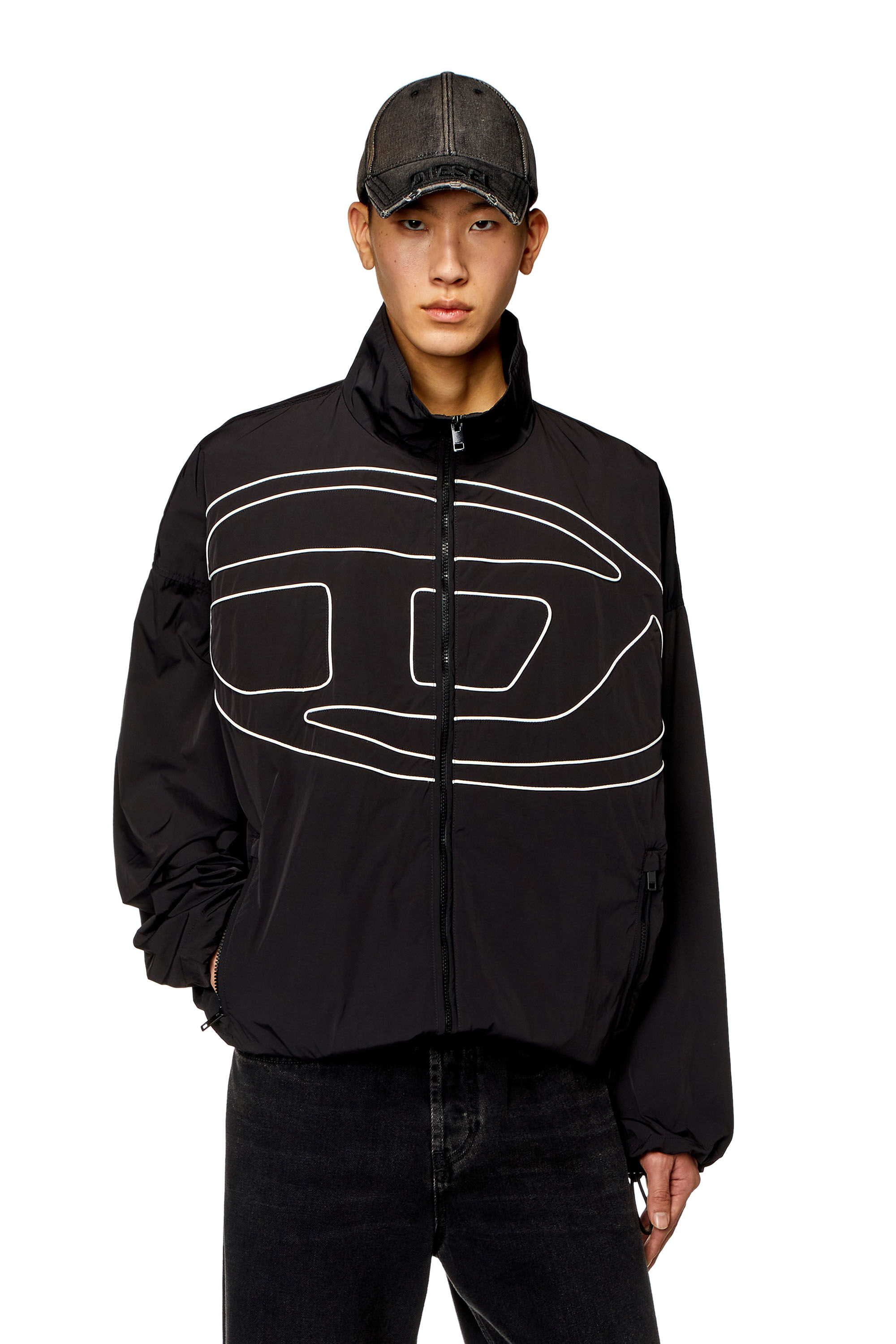 Diesel - J-VATEL, Man's Taslan jacket with piped Oval D in Black - 3