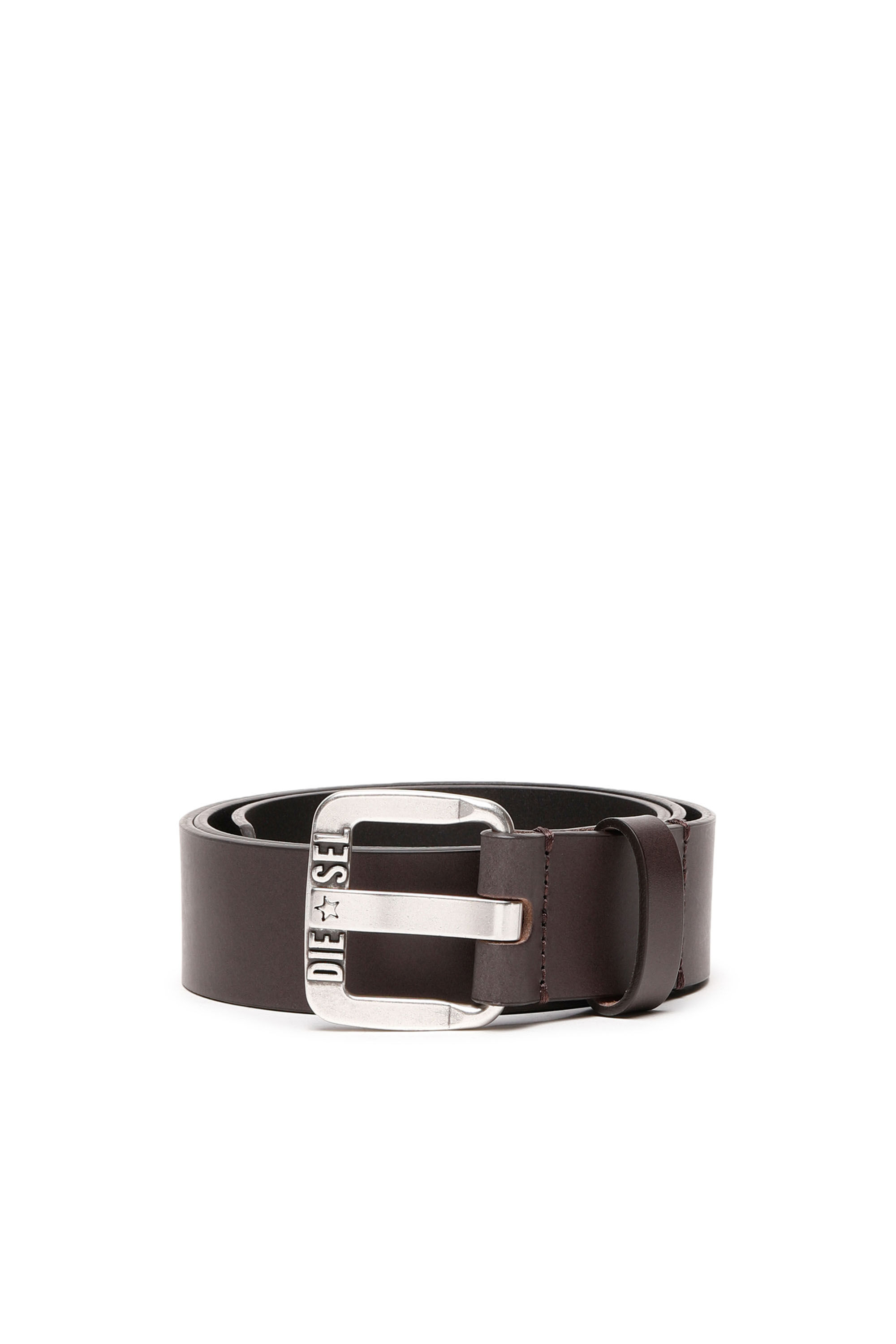 Diesel - B-STAR II, Man's Leather belt with metal star logo buckle in Dark Brown - 1