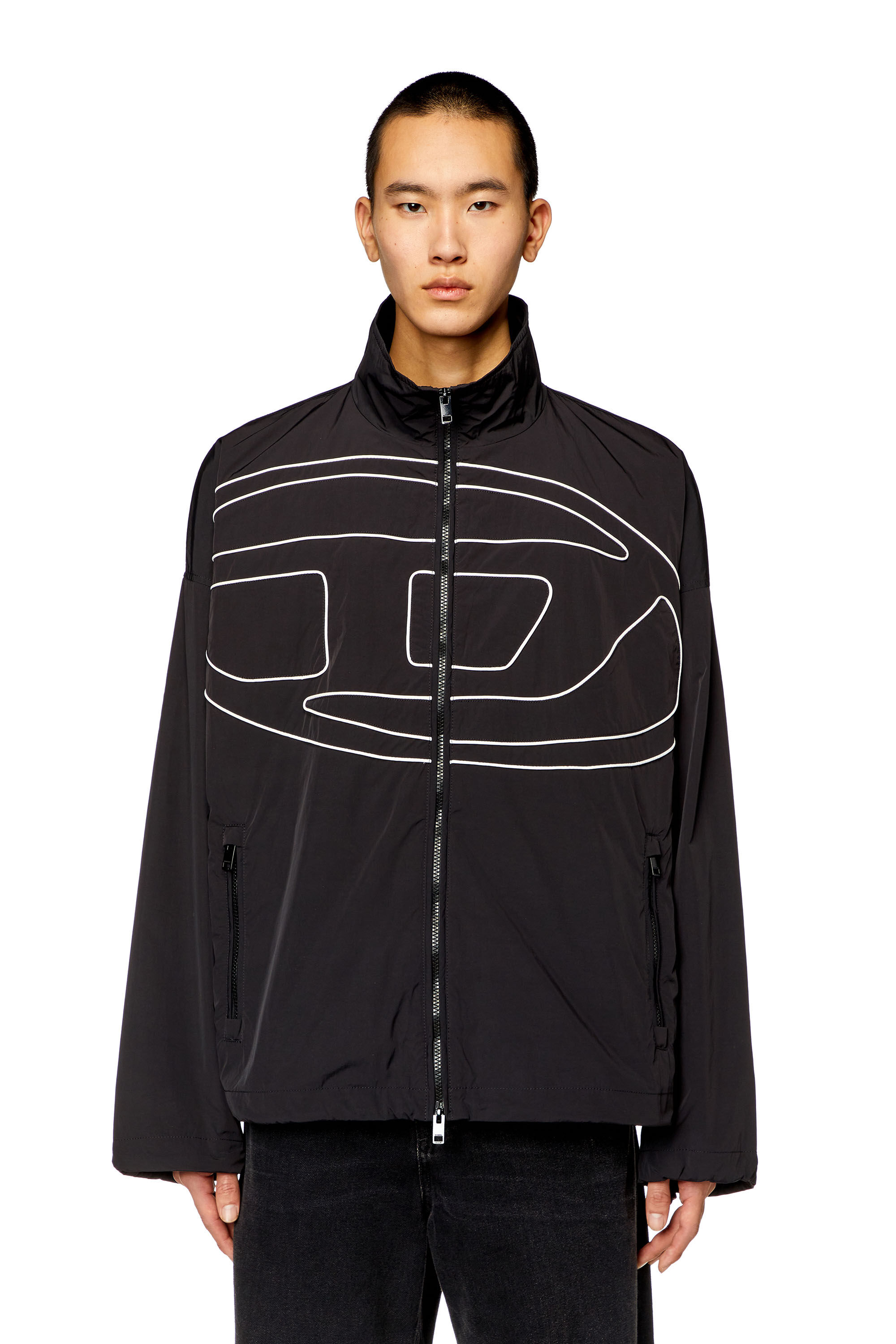Diesel - J-VATEL, Man's Taslan jacket with piped Oval D in Black - 6