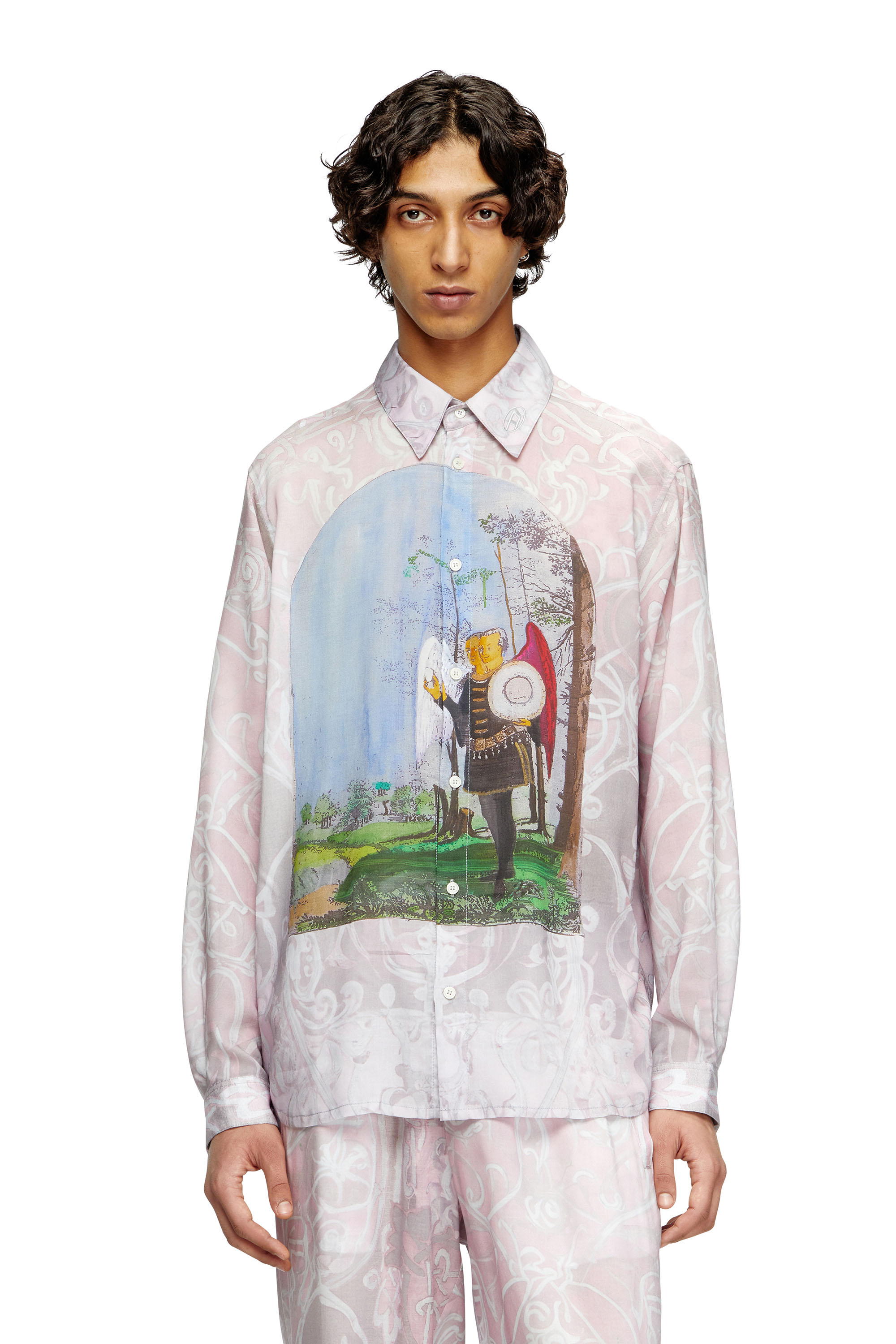 Diesel - S-SIMPLY-A-AJFW, Unisex's Shirt with medieval print in Pink - 2