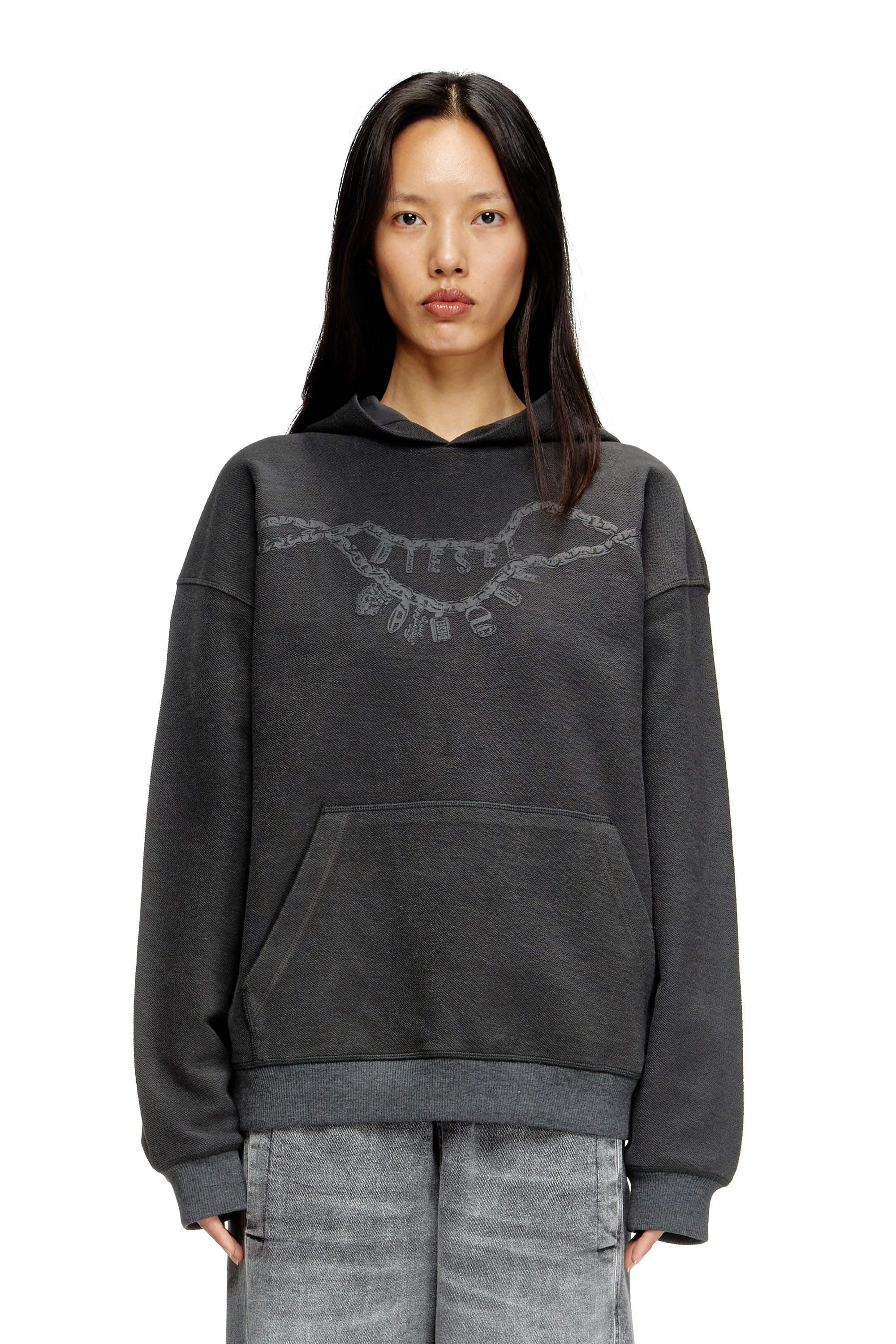 Diesel - S-BOXT-HOOD-HOSHI, Unisex's Hoodie with charm necklace print in Dark grey - 1
