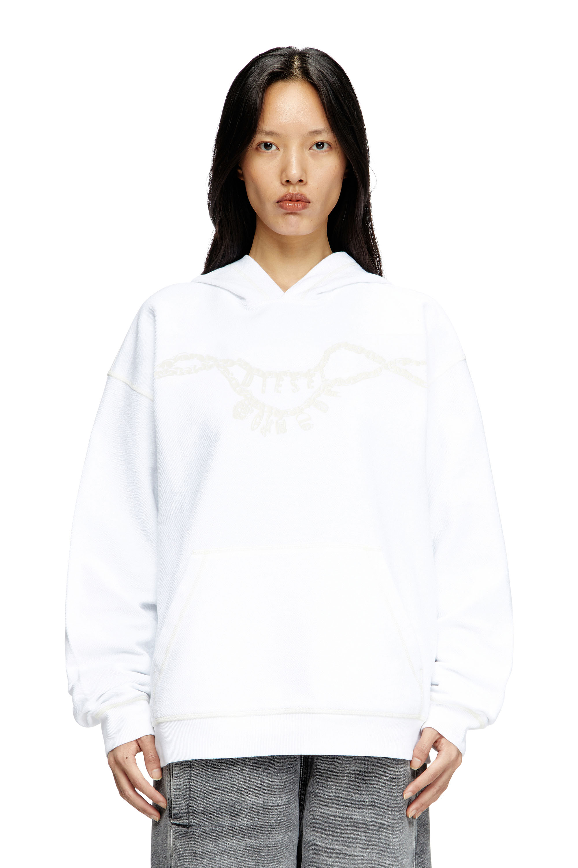 Diesel - S-BOXT-HOOD-HOSHI, Unisex's Hoodie with charm necklace print in White - 1