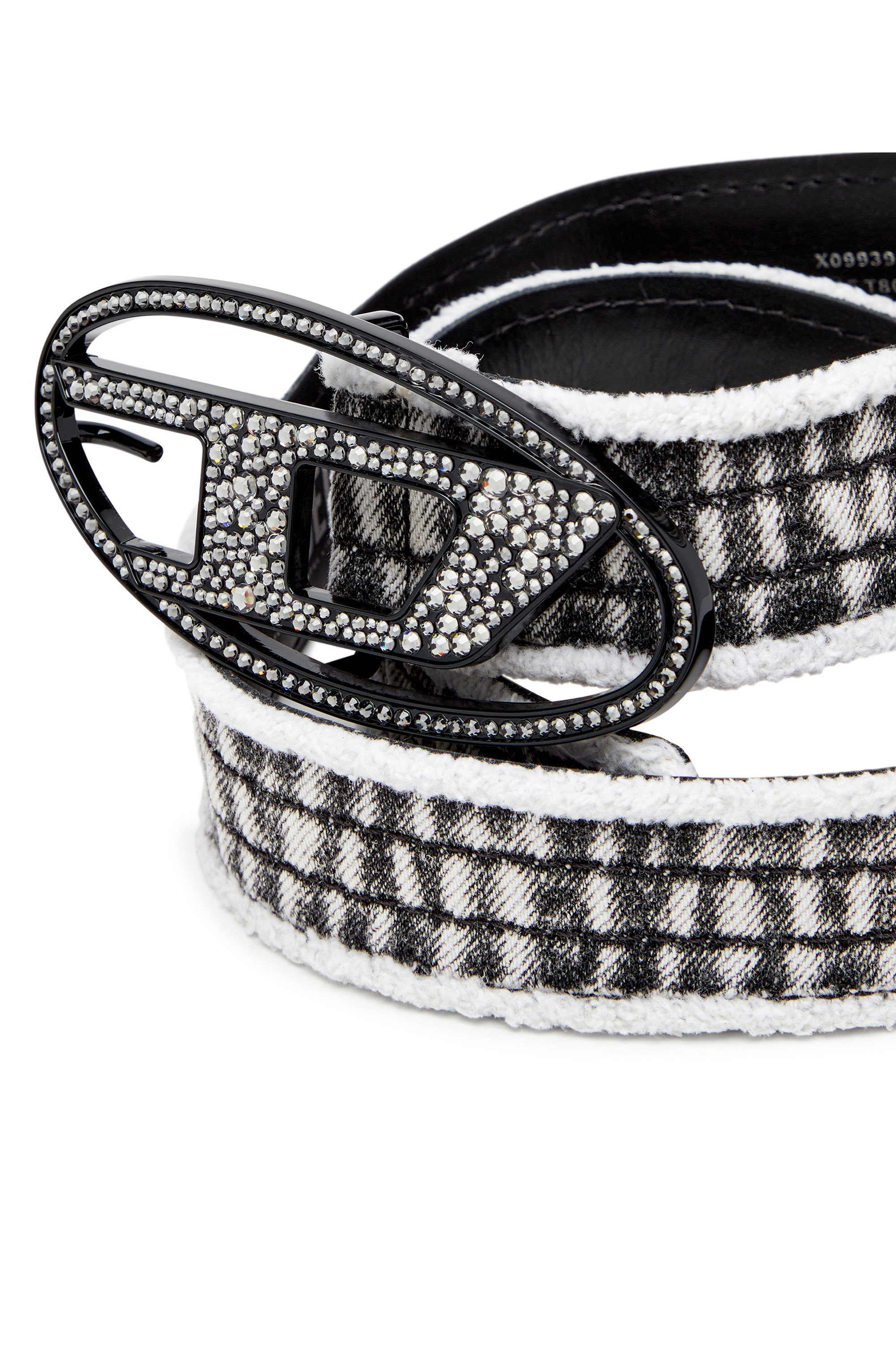 Diesel - B-1DR STRASS, Woman's 3.9cm denim and leather belt with crystal buckle in Black - 3
