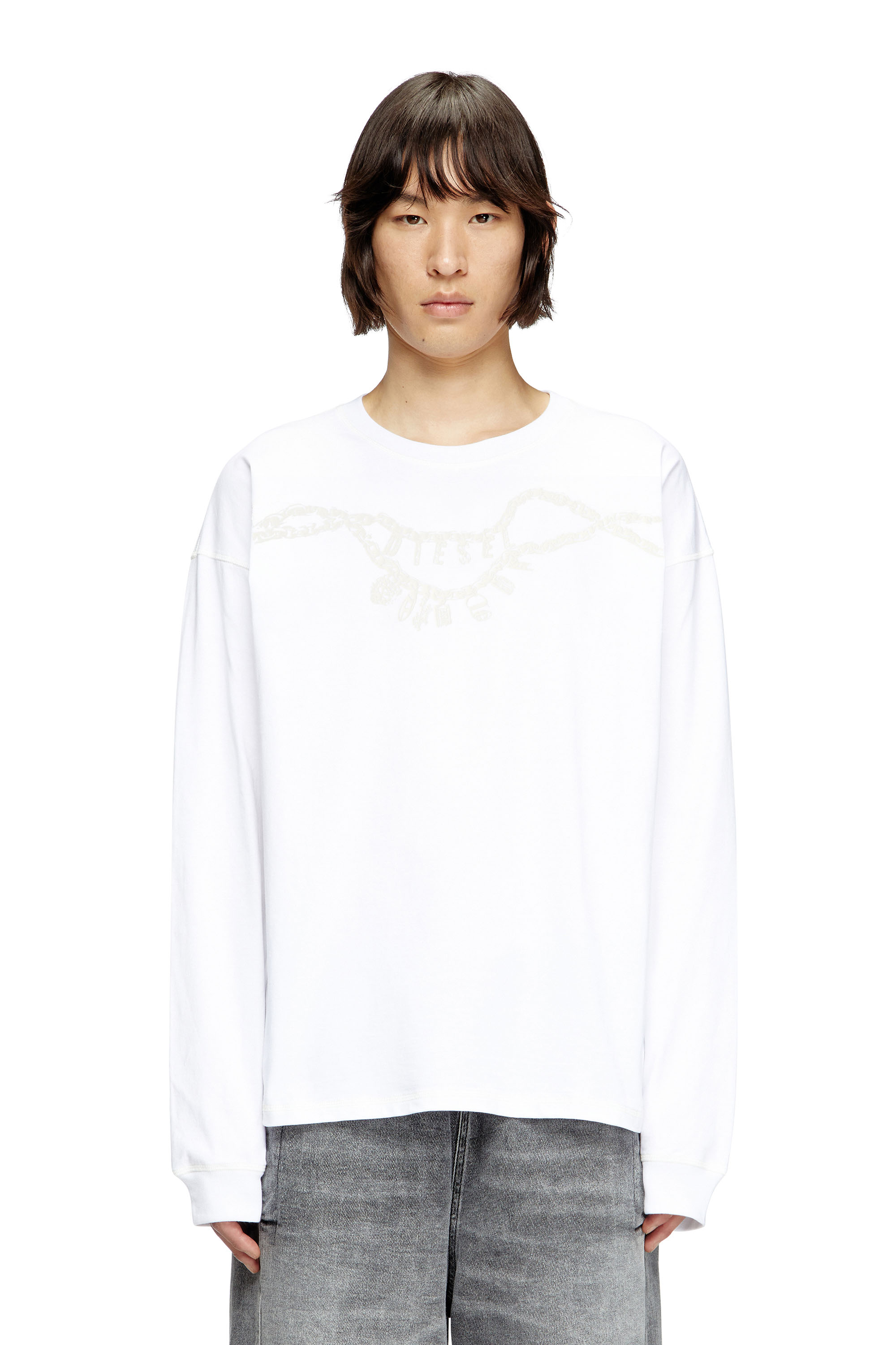 Diesel - T-BOXT-LS-HOSHI, Unisex's Long-sleeve T-shirt with charm necklace print in White - 2
