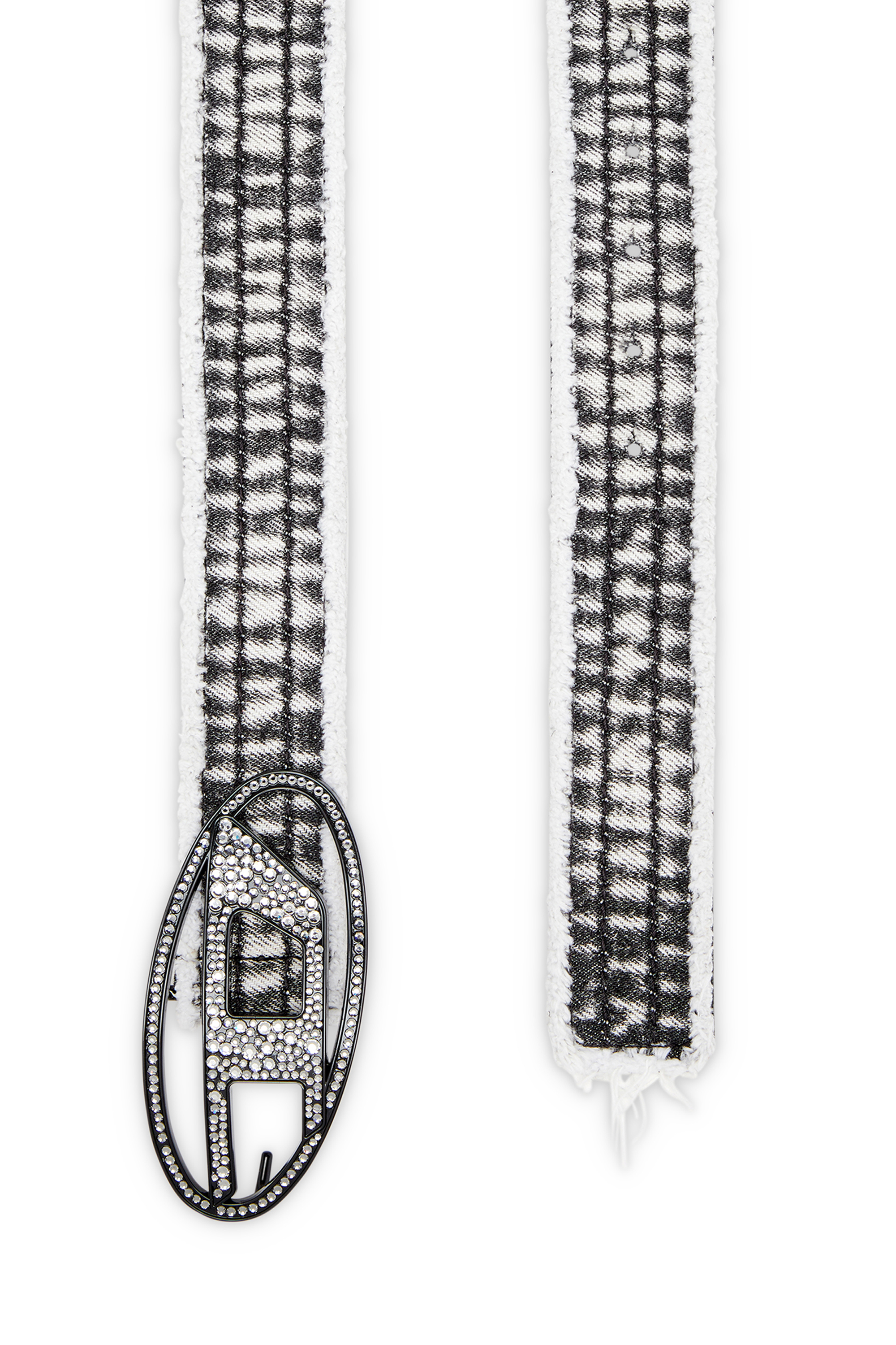 Diesel - B-1DR STRASS, Woman's 3.9cm denim and leather belt with crystal buckle in Black - 2