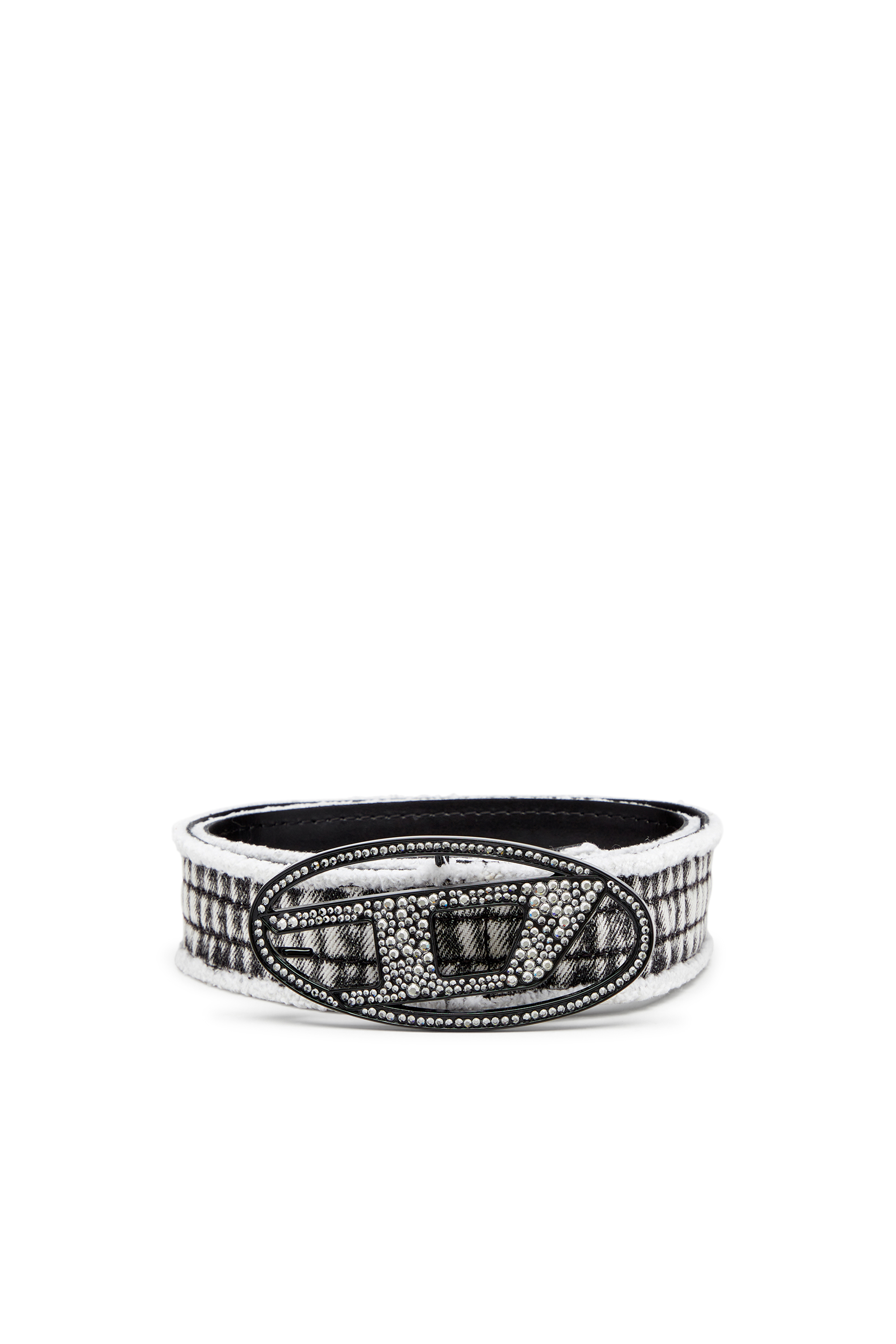 Diesel - B-1DR STRASS, Woman's 3.9cm denim and leather belt with crystal buckle in Black - 1