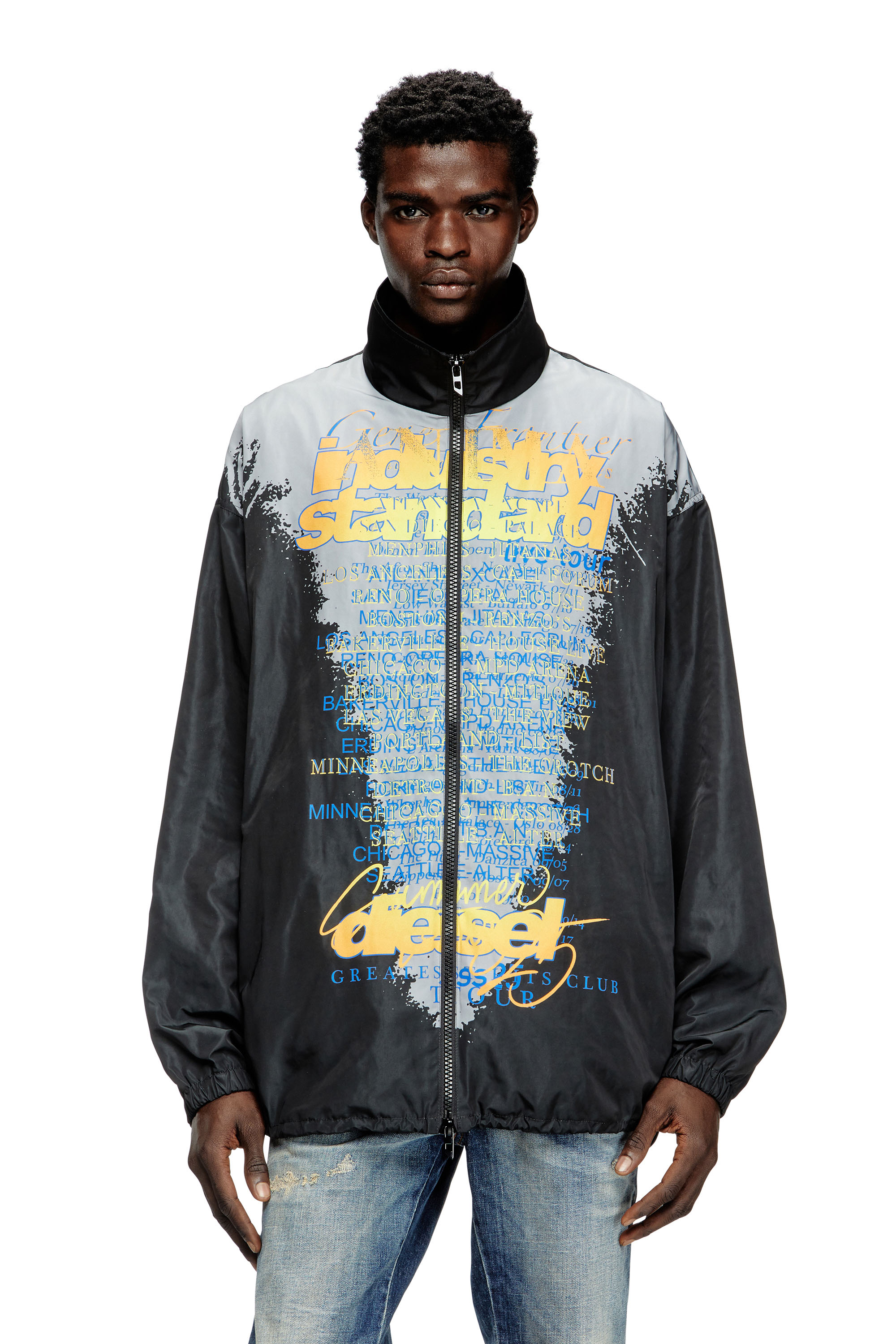Diesel - J-ERIK, Unisex's Tech-jersey jacket with lyrics print in Black - 1