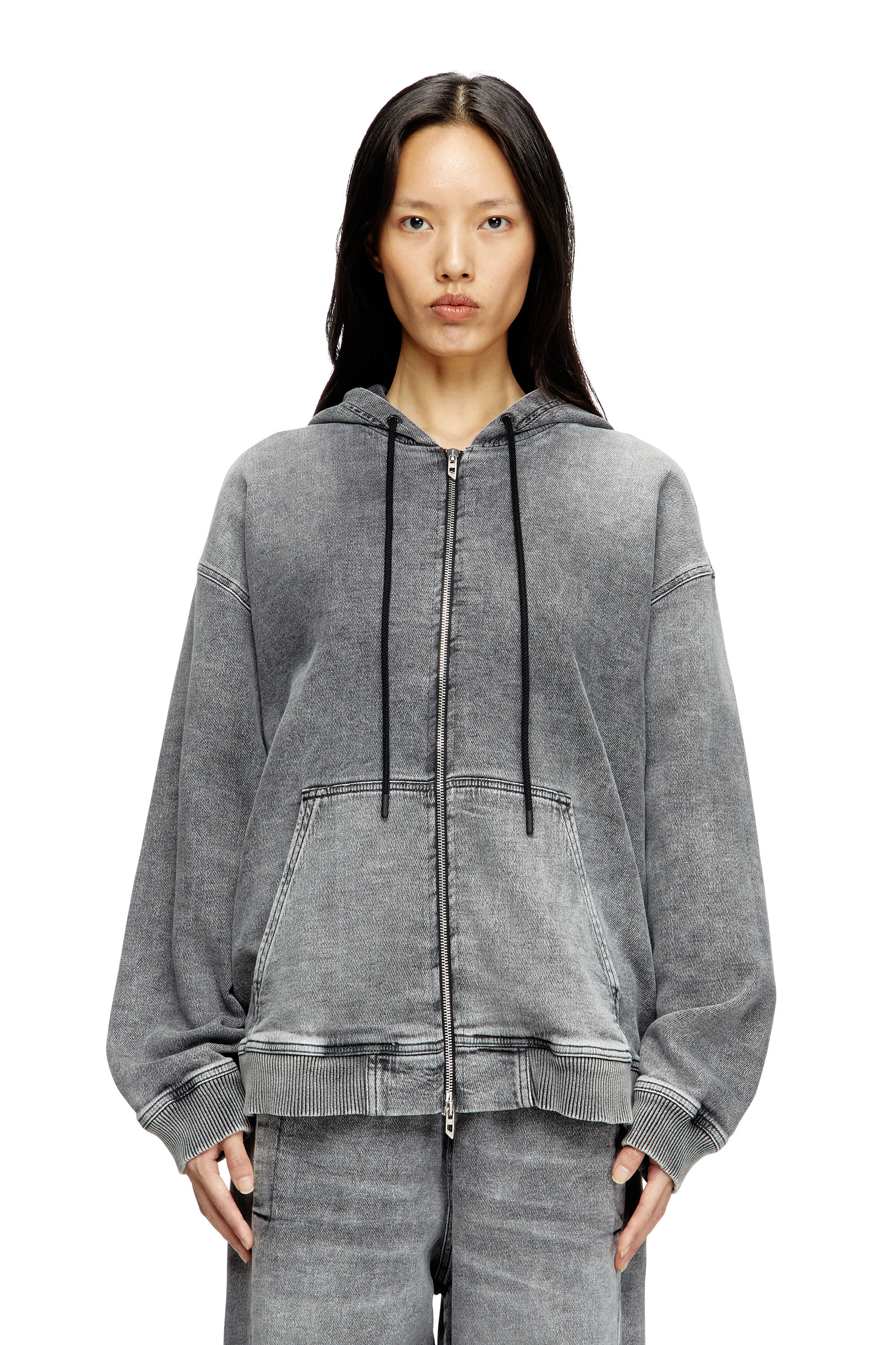 Diesel - HS D-GIRI-S TRACK, Unisex's Zip-up hoodie in marbled Track Denim in Dark grey - 1