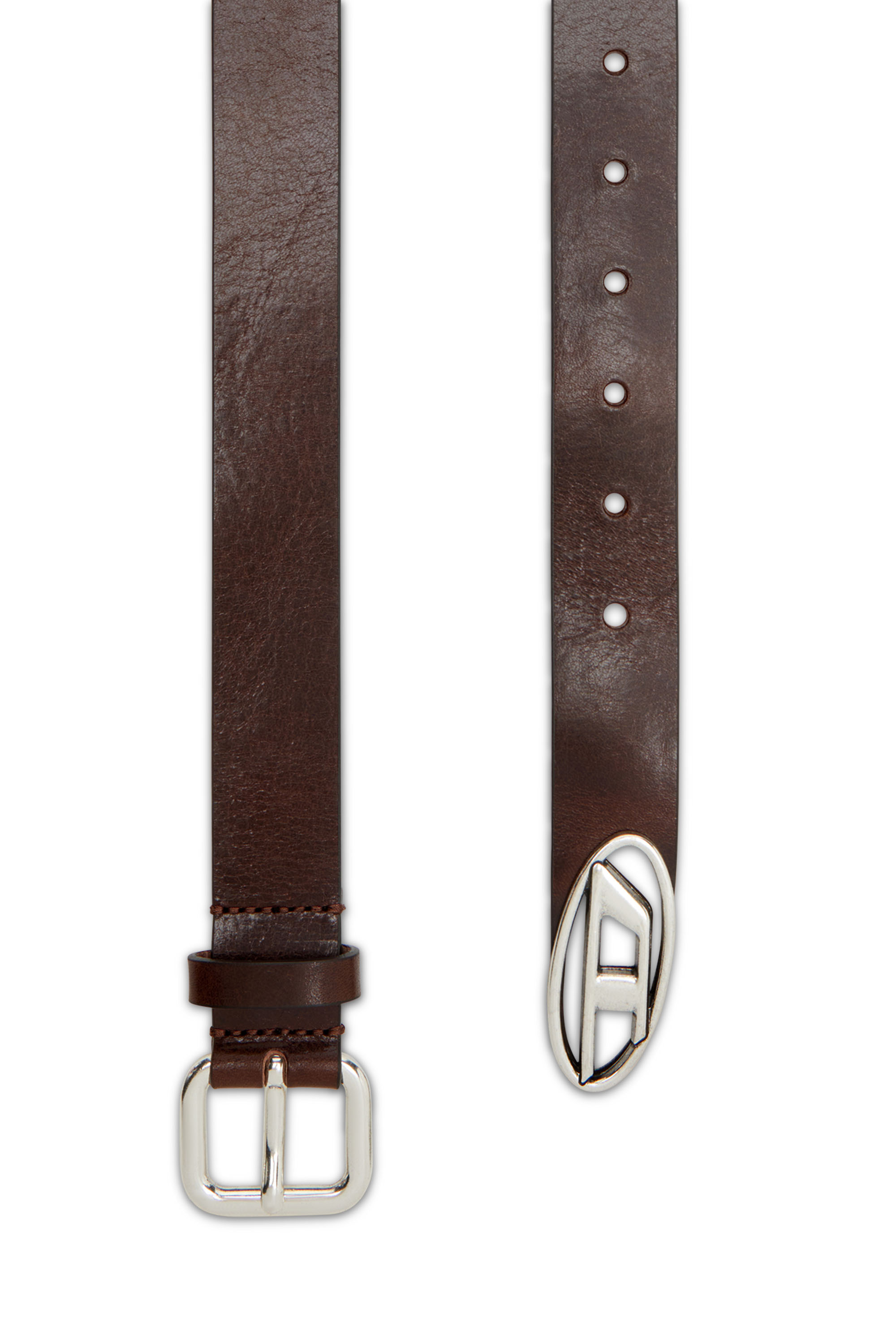 Diesel - B-INLAY, Unisex's 2.9cm leather belt with oval d logo in Brown - 1